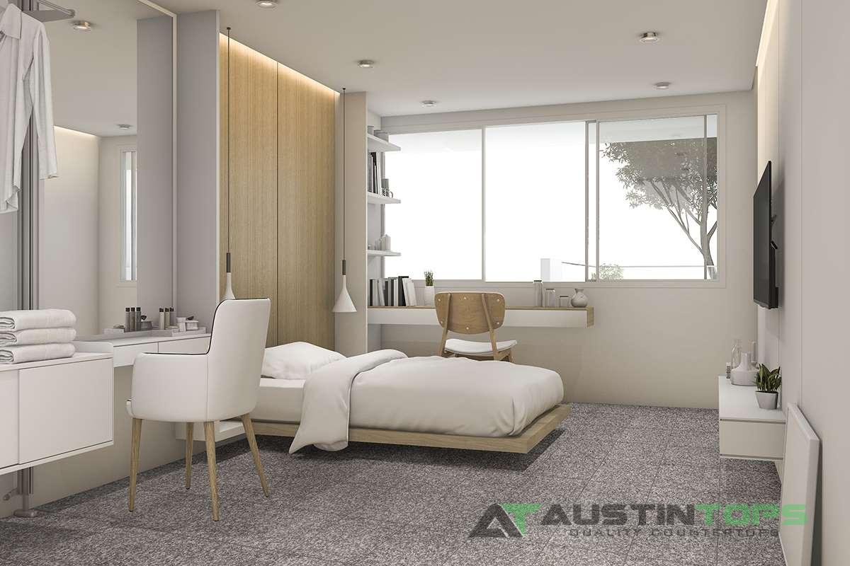 3d rendering white bedroom with make up table near walk in closet