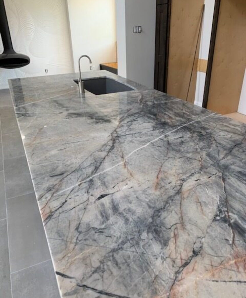 Custom stone countertop installation by Austin Tops in Austin, TX