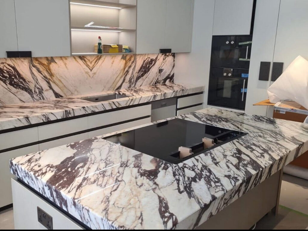 Custom stone countertop installation by Austin Tops in Austin, TX
