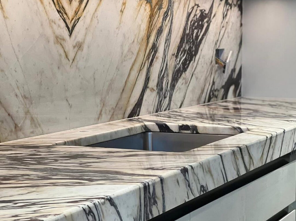 Custom stone countertop installation by Austin Tops in Austin, TX
